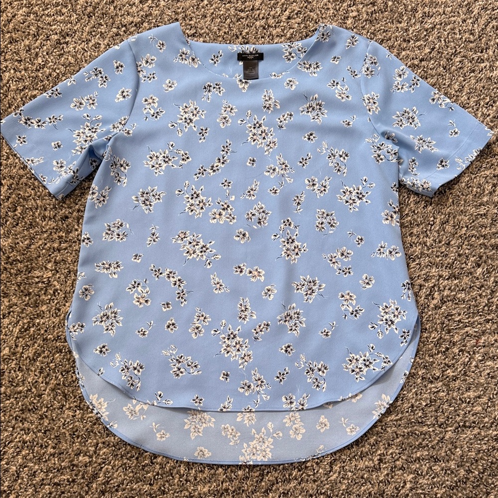 Ann Taylor Light Blue Floral Blouse